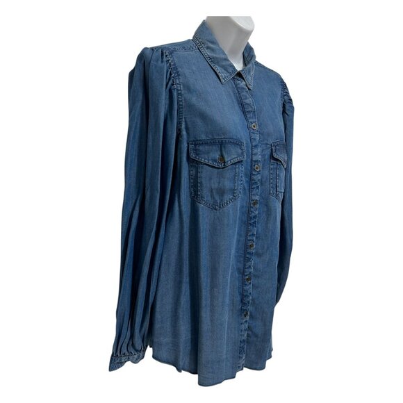 Beach Lunch Lounge Button Down Womens Shirt Large Blue Long Sleeve Soft Lyocell - Picture 4 of 10